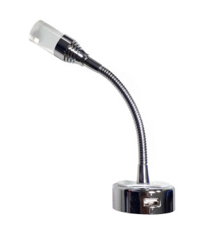 Faretto LED flessibile 12VDC - 1W - USB - 3000K con interruttore e USB laterale