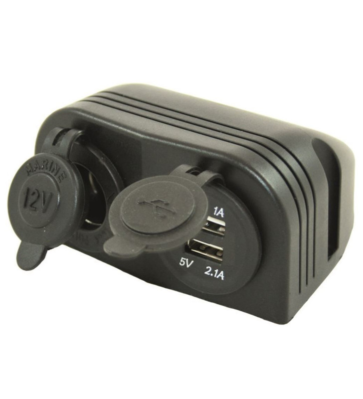 12V socket + double USB With Mounting Support