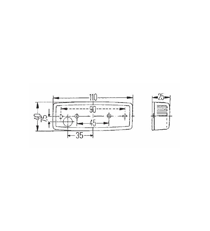 Auskragende orangefarbene Seitenleuchte 110X40 mm