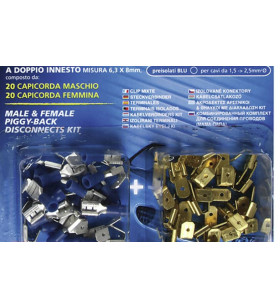 Kit 40 flat terminals 6.3 x 8 mm with double coupling - Blue