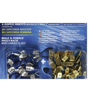 Kit 40 flat terminals 6.3 x 8 mm with double coupling - Blue