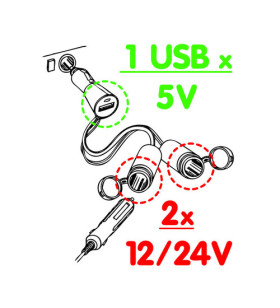 USB PLUG WITH DOUBLE SOCKET TYPE LIGHTER 12 / 24V