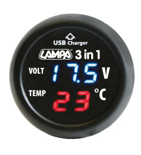 FICHE THERMOMETRE NUMERIQUE 3 EN 1 + VOLTIMETRE + PRISE USB