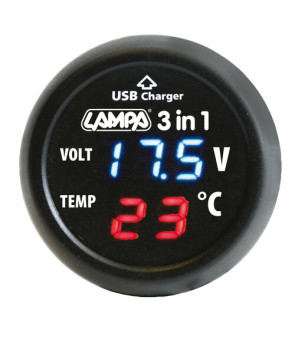 SPINOTTO TERMOMETRO DIGITALE + VOLTIMETRO + PRESA USB