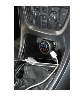 3-IN1 DIGITAL THERMOMETER PLUG + VOLTIMETER + USB SOCKET