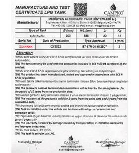 CAMPKO gas cylinder 67R01 steel 30 L - 14 Kg multivalve and pressure gauge