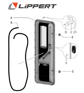 Complete door with window, internal panel, dustbin, serr 1950 x 550 mm