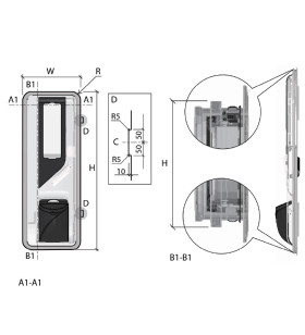 Complete door with window, internal panel, dustbin, serr 1950 x 550 mm