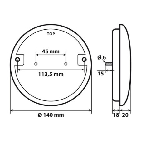 RUNDER RÜCKFAHRSCHEINWERFER 12 / 24V LED Ø 140 mm