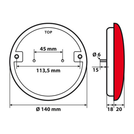 ROUND REAR FOG LIGHT LED 12 / 24V Ø 140 mm