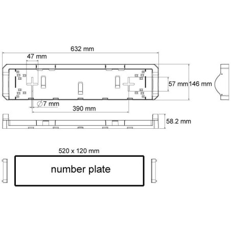 Support de plaque d'immatriculation IP67 avec lumière led 12 / 24V, connecteur 2 voies