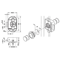 Push-lock one-sided satin nickel-plated doors.