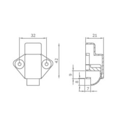 BALDACCI AS128-ST-LE - Gray ABS wall hanging handle latch, pitch 32 mm H 30