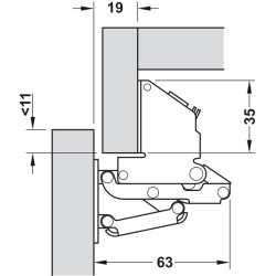 Bisagra amortiguada para puerta oscilobatiente 90°