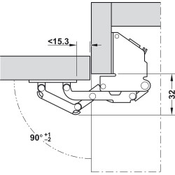 Bisagra amortiguada para puerta oscilobatiente 90°