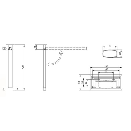 STAR 4 - LIPPERT T-foot folding LEG 60x32 mm H720