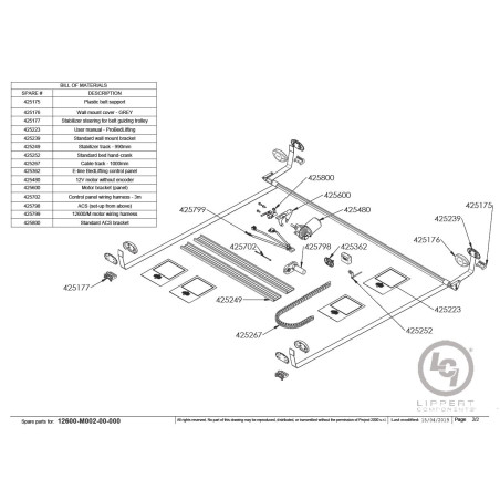 LIPPERT 425252 - DISPOSITIVO DE CAMA CON LLAVE DE LIBERACIÓN MANUAL 425252