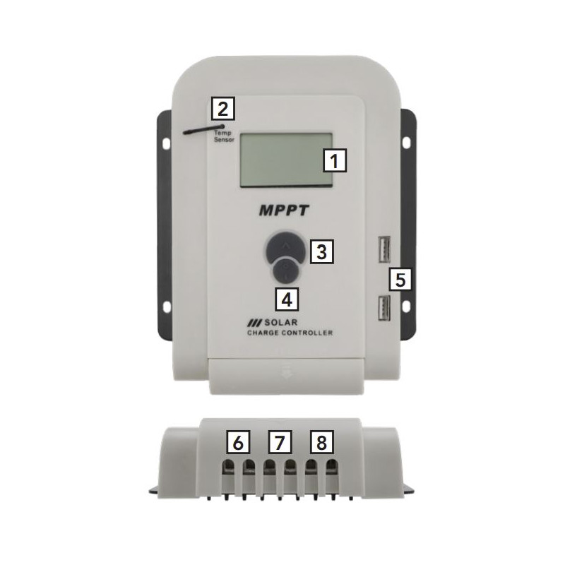 Regolatore Solare di Carica MPPT 12/24V 20A con schermo e 2 uscite USB