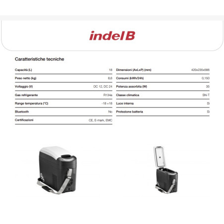 REFRIGERADOR PORTÁTIL TB18 18L 12/24V INDELB (hasta -18°C)
