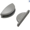 Gray crescent-shaped door stop with striker