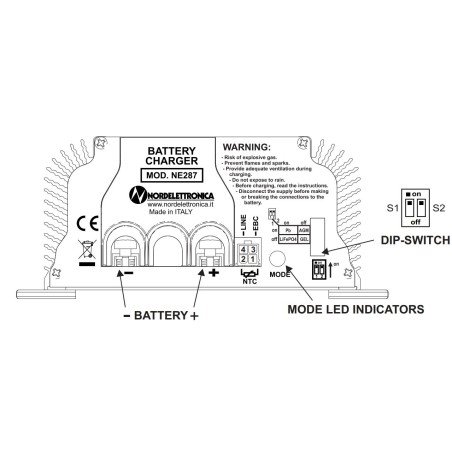 NE287 Kit cargador de batería fijo 21 A con cableado NORDELETTRONICA