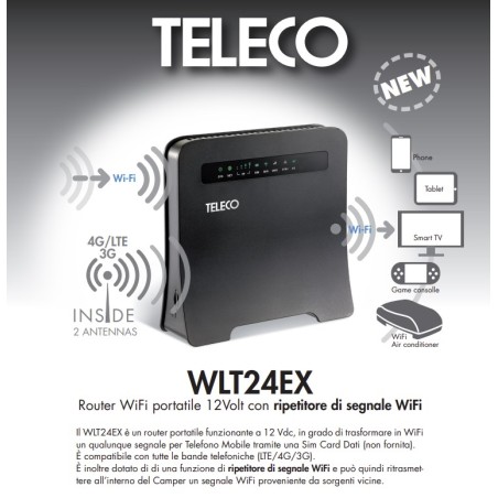 TELECO WLT24EX2 Dual-SIM-Router 4G mit WLAN-Bridge und 12-Vdc-Feuerzeugkabel