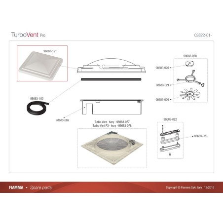 Cupola di ricambio bianca TURBOVENT FIAMMA 40X40 - 98683121 vecchio tipo