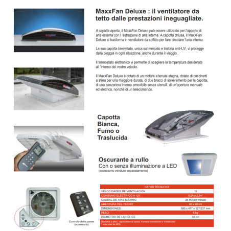 Porthole / Ventilation system 12 V Airxcel Maxxfan Deluxe Electric opening with remote control 40 x 40 cm BLACK