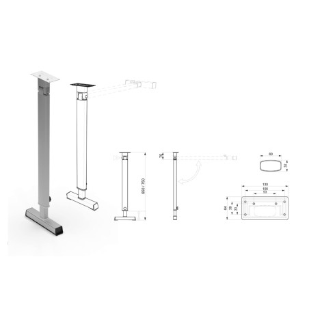 STASR 8 - PIED T aluminium LIPPERT 60x32 mm H650/750 réglable