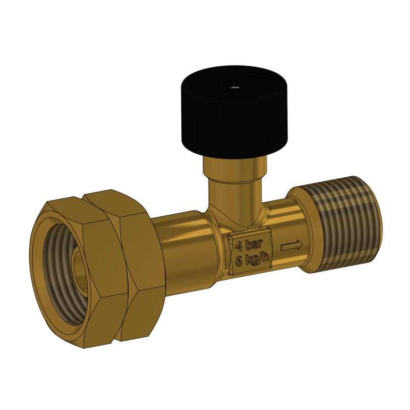 Safety valve against gas pipe breakage with ITALIA connection G.1 W20 x 1/14 LH x 3/8" LH