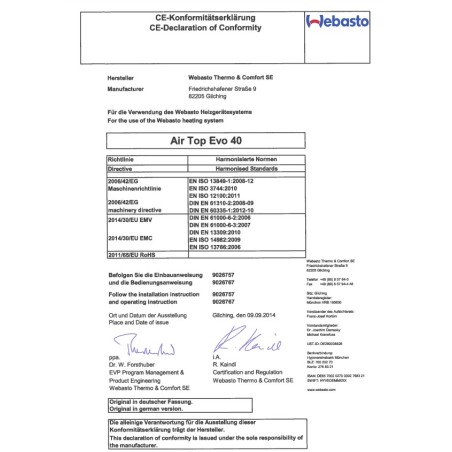 Riscaldamento a carburante Air Top 40 Evo Kit Altitudine WEBASTO