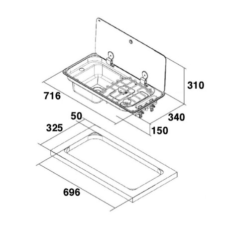 CAN 2 burner hob with entire smoked tempered glass cover CAN FL1410 FL140