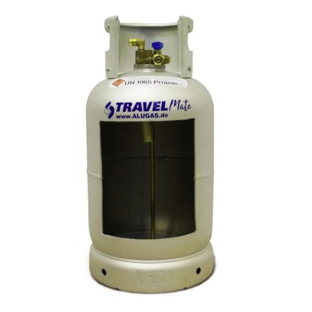 Bouteille de gaz Alugas Travel Mate 27 L avec valve d'arrêt de remplissage à 80 % multivalve (DE)