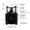 CAMPKO gas cylinder 67R01 steel 15 L - 385mm multivalve and pressure gauge (DE) 80% filling stop valve