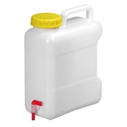 Depósito de agua de 10 litros con tapón de cierre DIN96 y grifo.