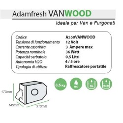 ADAMFRESH VANWOOD Raffrescante Evaporativo portatile 12 Vdc