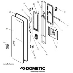 DOMETIC - Mécanisme de serrure de porte interne CaraD-R100F Droite - BG3444-02 - 9104125660