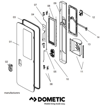 DOMETIC - Meccanismo Serratura Interna Porta CaraD-R100F Destra - BG3444-02 - 9104125660 E 4460005220