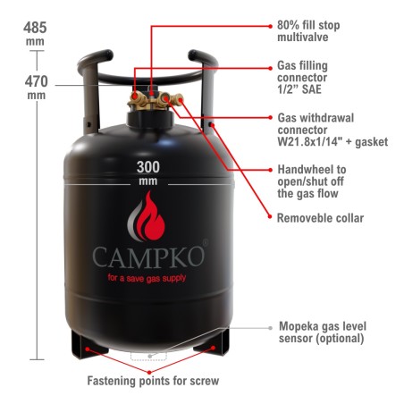KIT DE SYSTÈME FIXE 1 CAMPKO 67R01 CYLINDRE 22L, TUYAUX PRISE EXTERNE 1.50, ADAPTATEURS EU