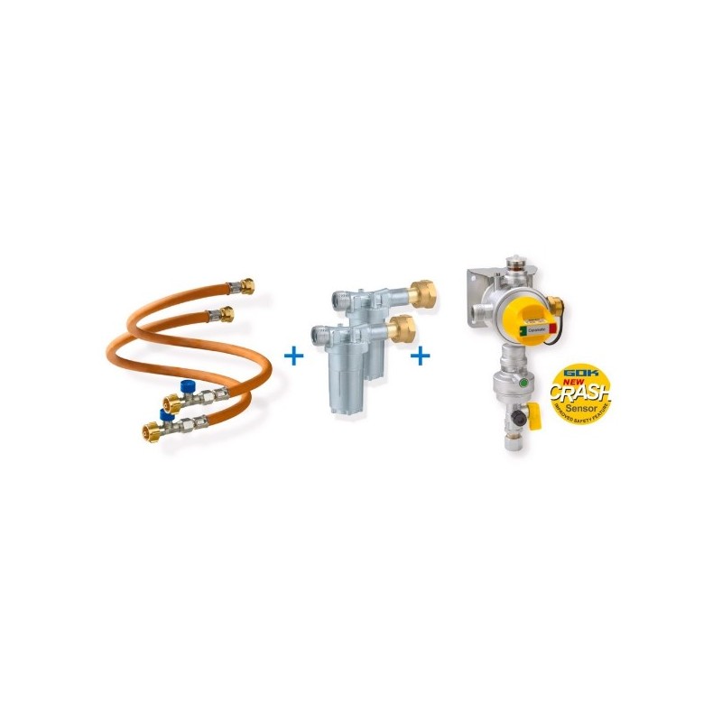 GOK - SET CARAMATIC DRIVE TWO VERTICALE - KIT CONNESSIONE GAS 45 CM PER DUE BOMBOLE RICARICABILI CAMPKO - filtri, tubi AP