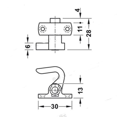Crochet droit marron pour portes à tringle tournante Push Lock