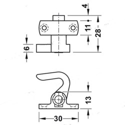 Crochet gauche marron pour portes à tringle tournante Push Lock