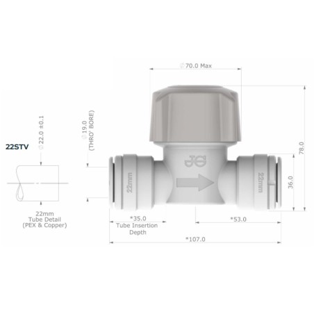 Zwischenhahn 22 mm JG-Anschlüsse - 01822STV