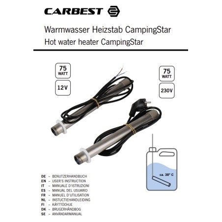 Electric Water Heater - Heating Rod for Hot Water in Tanks Carbest Campingstar 230V 75W, Temperature 38°C