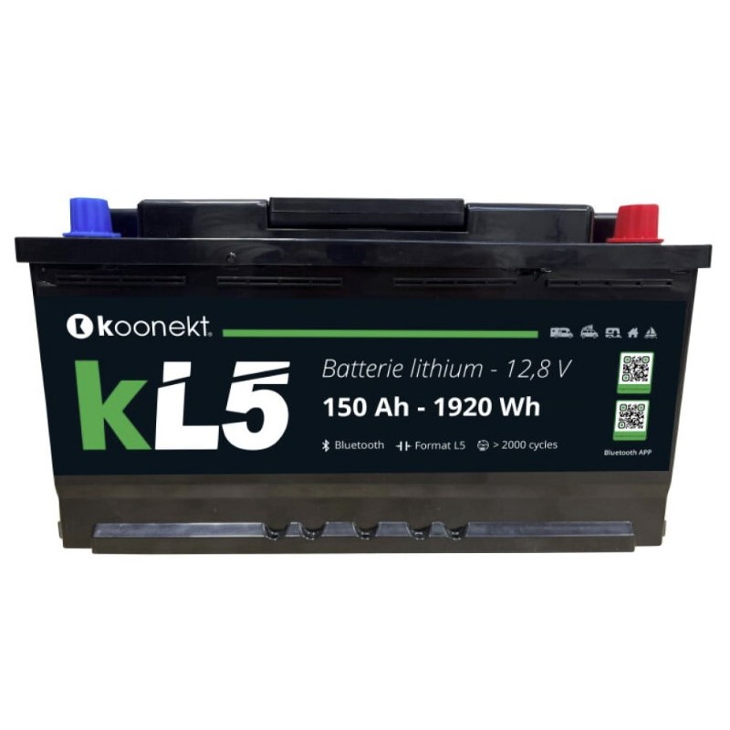 Batería de litio LiFePo4 con celda prismática compacta KL5 de 150 Ah, BMS INTEGRADO y BLUETOOTH – KOONEKT
