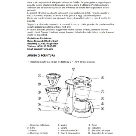 Coffee machine Levanzo 12 V / 170 W