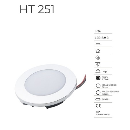 BARTOLACCI - RECESSED SPOTLIGHT HT 251 – CHROME MODEL WITH 6 LEDs, power 2W lumen 4000K