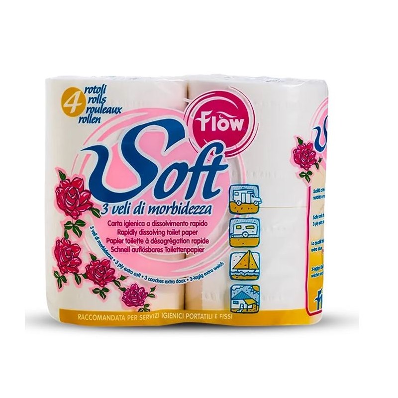 PAPEL HIGIÉNICO FLOW SOFT 3 CAPAS 600 G 4 ROLLOS 225 HOJAS