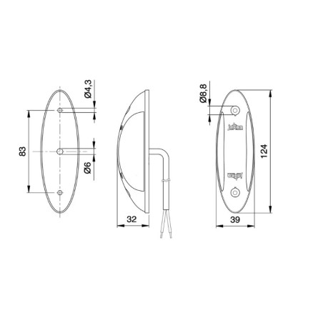 LED Side Marker Light SPL2011, 12V 1W Double-Sided 124x38x32