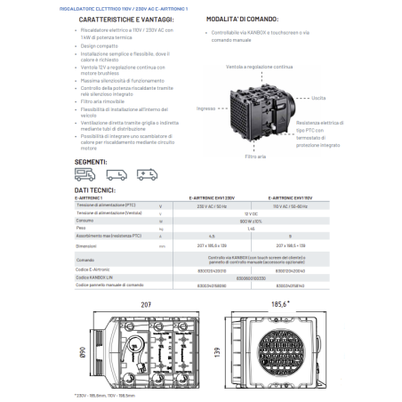 Riscaldatore E-Airtronic EHV 1 EBERSPÄCHER – kit 230 V completo con potenza termica di 1 kW